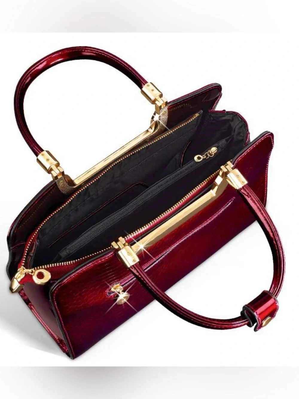 NWOT Red Leather Croc-Texture Bag